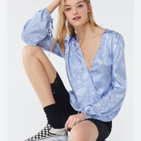 NWT Urban Outfitters Blue Satin Top - Picture 1 of 6